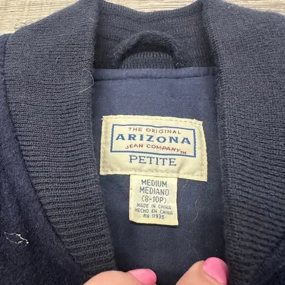 Vintage 90s Arizona Jean Company Blue Womens M Petite Wool Blend Flannel Jacket - Picture 5 of 11